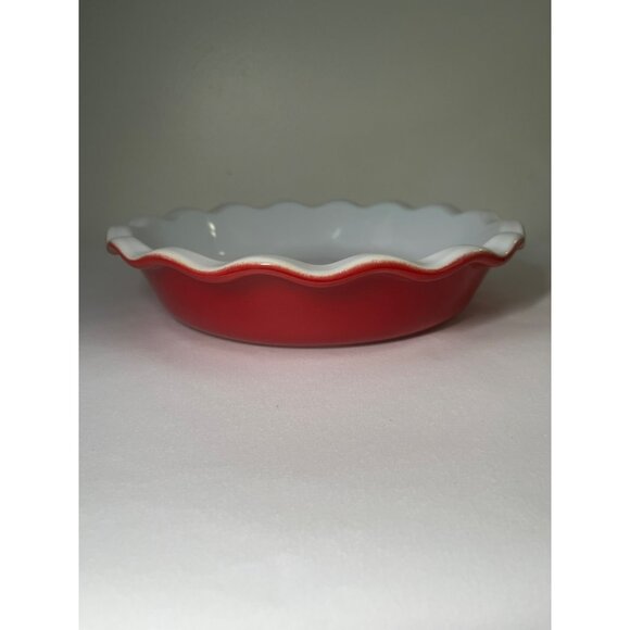 Emile Henry Red Pie Dish Stoneware 9" x 2" Ruffled Edge Baking France - Picture 1 of 4